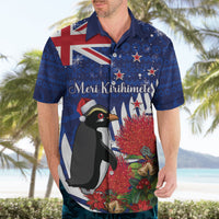New Zealand Christmas In July Hawaiian Shirt Fiordland Penguin With Pohutukawa Flower LT14 - Polynesian Pride