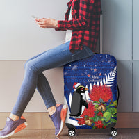 New Zealand Christmas In July Luggage Cover Fiordland Penguin With Pohutukawa Flower