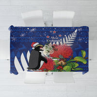 New Zealand Christmas In July Tablecloth Fiordland Penguin With Pohutukawa Flower LT14 Blue - Polynesian Pride