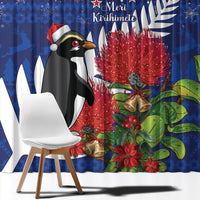 New Zealand Christmas In July Window Curtain Fiordland Penguin With Pohutukawa Flower