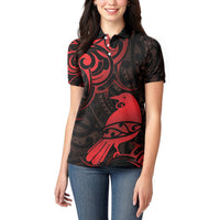 New Zealand Tui Bird Women Polo Shirt Aotearoa Maori Pattern - Red