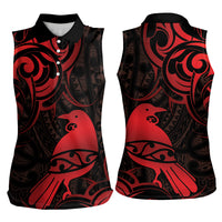 New Zealand Tui Bird Women Sleeveless Polo Shirt Aotearoa Maori Pattern - Red