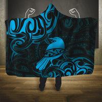 New Zealand Tui Bird Hooded Blanket Aotearoa Maori Pattern - Blue
