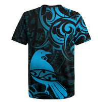 New Zealand Tui Bird Rugby Jersey Aotearoa Maori Pattern - Blue