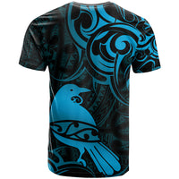 New Zealand Tui Bird T Shirt Aotearoa Maori Pattern - Blue LT14 - Polynesian Pride