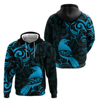 New Zealand Tui Bird Zip Hoodie Aotearoa Maori Pattern - Blue