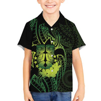 Kia Orana Kuki Airani Family Matching Off Shoulder Short Dress and Hawaiian Shirt Cook Islands Tangaroa God Tatau Green