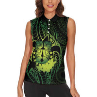 Kia Orana Kuki Airani Women Sleeveless Polo Shirt Cook Islands Tangaroa God Tatau Green