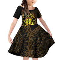 Kia Orana Kuki Airani Family Matching Off Shoulder Short Dress and Hawaiian Shirt Cook Islands Tangaroa God Tatau Gold