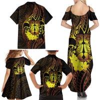 Kia Orana Kuki Airani Family Matching Summer Maxi Dress and Hawaiian Shirt Cook Islands Tangaroa God Tatau Gold