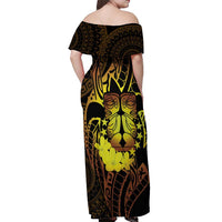 Kia Orana Kuki Airani Off Shoulder Maxi Dress Cook Islands Tangaroa God Tatau Gold