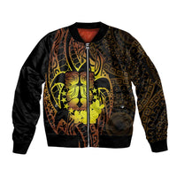 Kia Orana Kuki Airani Sleeve Zip Bomber Jacket Cook Islands Tangaroa God Tatau Gold