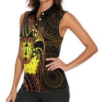 Kia Orana Kuki Airani Women Sleeveless Polo Shirt Cook Islands Tangaroa God Tatau Gold