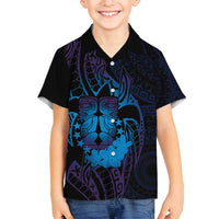 Kia Orana Kuki Airani Family Matching Off Shoulder Short Dress and Hawaiian Shirt Cook Islands Tangaroa God Tatau Purple