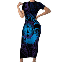 Kia Orana Kuki Airani Short Sleeve Bodycon Dress Cook Islands Tangaroa God Tatau Purple