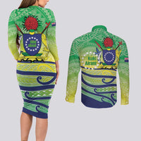 Te Maeva Nui Cook Islands Couples Matching Long Sleeve Bodycon Dress and Long Sleeve Button Shirt 60th Independence Anniversary Proud