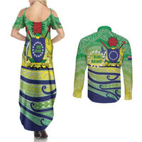 Te Maeva Nui Cook Islands Couples Matching Summer Maxi Dress and Long Sleeve Button Shirt 60th Independence Anniversary Proud