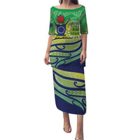Te Maeva Nui Cook Islands Puletasi 60th Independence Anniversary Proud LT14 Long Dress Green - Polynesian Pride