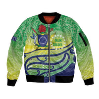 Te Maeva Nui Cook Islands Sleeve Zip Bomber Jacket 60th Independence Anniversary Proud