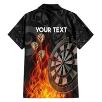 Personalised Aotearoa Darts Family Matching Short Sleeve Bodycon Dress and Hawaiian Shirt Maori Koru Flaming Dartboard LT14 - Polynesian Pride