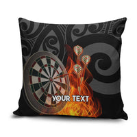 Personalised Aotearoa Darts Pillow Cover Maori Koru Flaming Dartboard LT14 Black - Polynesian Pride