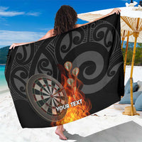 Personalised Aotearoa Darts Sarong Maori Koru Flaming Dartboard LT14 One Size 44 x 66 inches Black - Polynesian Pride