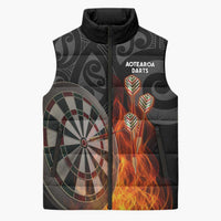 Personalised Aotearoa Darts Sleeveless Puffer Jacket Maori Koru Flaming Dartboard - Polynesian Pride