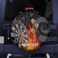 Personalised Aotearoa Darts Spare Tire Cover Maori Koru Flaming Dartboard LT14 No hole Black - Polynesian Pride