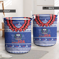 Toa Samoa Rugby Christmas Laundry Basket Ula Fala Samoan Pattern Blue LT14 - Polynesian Pride