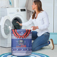 Toa Samoa Rugby Christmas Laundry Basket Ula Fala Samoan Pattern Blue LT14 - Polynesian Pride