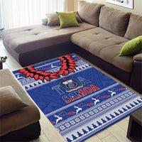 Toa Samoa Rugby Christmas Area Rug Ula Fala Samoan Pattern Blue - Polynesian Pride