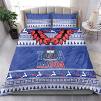 Toa Samoa Rugby Christmas Bedding Set Ula Fala Samoan Pattern Blue - Polynesian Pride