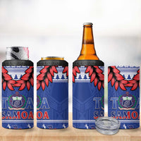 Toa Samoa Rugby Christmas 4 in 1 Can Cooler Tumbler Ula Fala Samoan Pattern Blue - Polynesian Pride