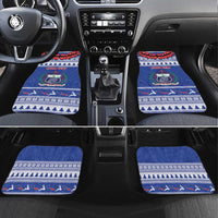 Personalised Toa Samoa Rugby Christmas Car Mats Ula Fala Samoan Pattern Blue - Polynesian Pride