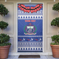 Personalised Toa Samoa Rugby Christmas Door Cover Ula Fala Samoan Pattern Blue - Polynesian Pride
