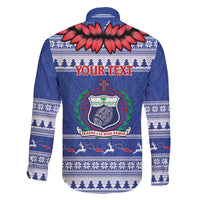 Personalised Toa Samoa Rugby Christmas Family Matching Long Sleeve Bodycon Dress and Hawaiian Shirt Ula Fala Samoan Pattern Blue - Polynesian Pride