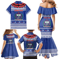 Personalised Toa Samoa Rugby Christmas Family Matching Mermaid Dress and Hawaiian Shirt Ula Fala Samoan Pattern Blue - Polynesian Pride