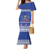 Personalised Toa Samoa Rugby Christmas Family Matching Mermaid Dress and Hawaiian Shirt Ula Fala Samoan Pattern Blue - Polynesian Pride
