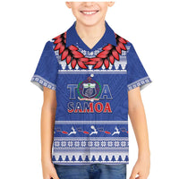Personalised Toa Samoa Rugby Christmas Family Matching Mermaid Dress and Hawaiian Shirt Ula Fala Samoan Pattern Blue - Polynesian Pride