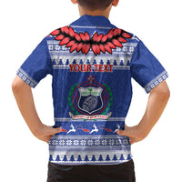 Personalised Toa Samoa Rugby Christmas Family Matching Off Shoulder Maxi Dress and Hawaiian Shirt Ula Fala Samoan Pattern Blue LT14 - Polynesian Pride
