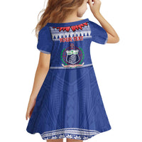 Personalised Toa Samoa Rugby Christmas Family Matching Off Shoulder Short Dress and Hawaiian Shirt Ula Fala Samoan Pattern Blue LT14 - Polynesian Pride