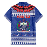 Personalised Toa Samoa Rugby Christmas Family Matching Off Shoulder Short Dress and Hawaiian Shirt Ula Fala Samoan Pattern Blue LT14 - Polynesian Pride