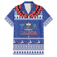 Personalised Toa Samoa Rugby Christmas Family Matching Short Sleeve Bodycon Dress and Hawaiian Shirt Ula Fala Samoan Pattern Blue - Polynesian Pride