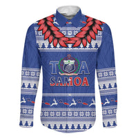 Personalised Toa Samoa Rugby Christmas Family Matching Short Sleeve Bodycon Dress and Hawaiian Shirt Ula Fala Samoan Pattern Blue - Polynesian Pride