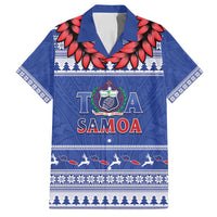 Personalised Toa Samoa Rugby Christmas Family Matching Summer Maxi Dress and Hawaiian Shirt Ula Fala Samoan Pattern Blue LT14 Dad's Shirt - Short Sleeve Blue - Polynesian Pride