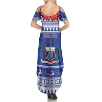 Personalised Toa Samoa Rugby Christmas Family Matching Summer Maxi Dress and Hawaiian Shirt Ula Fala Samoan Pattern Blue LT14 - Polynesian Pride