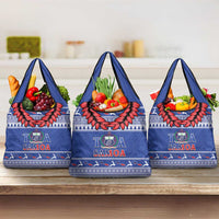 Toa Samoa Rugby Christmas Grocery Bag Ula Fala Samoan Pattern Blue - Polynesian Pride