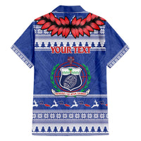 Personalised Toa Samoa Rugby Christmas Hawaiian Shirt Ula Fala Samoan Pattern Blue - Polynesian Pride