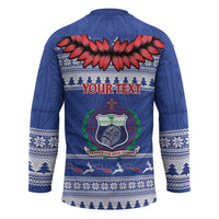 Personalised Toa Samoa Rugby Christmas Hockey Jersey Ula Fala Samoan Pattern Blue LT14 - Polynesian Pride