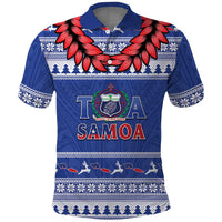 Personalised Toa Samoa Rugby Christmas Polo Shirt Ula Fala Samoan Pattern Blue - Polynesian Pride